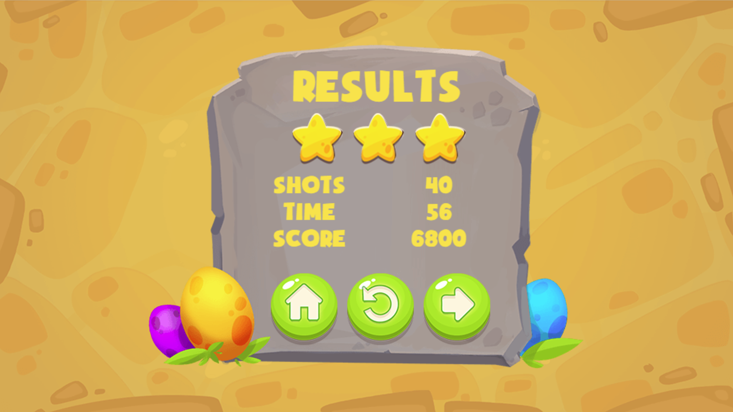 Dino Egg Defense Game Level Complete Screen Screenshot.