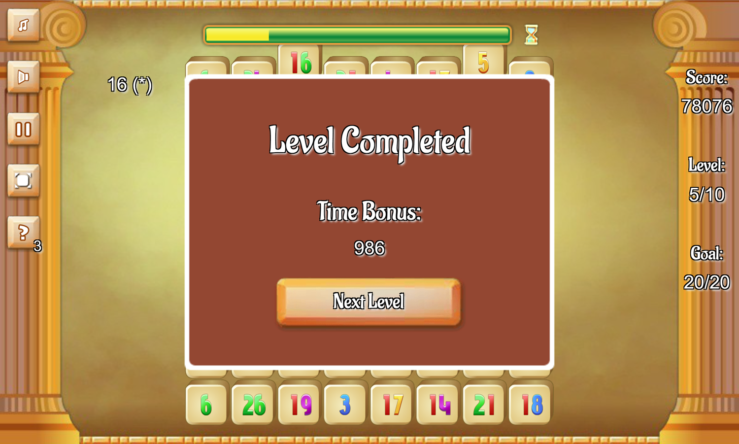 Jolly Jong Math Game Level Completed Screen Screenshot.