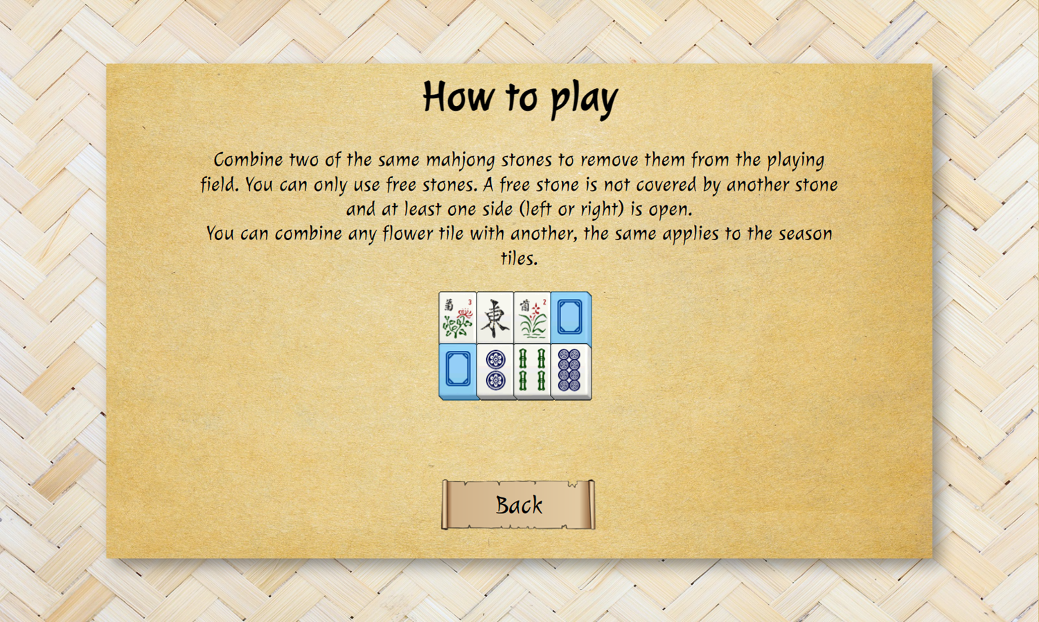 Mahjongg Game How To Play Screenshot.