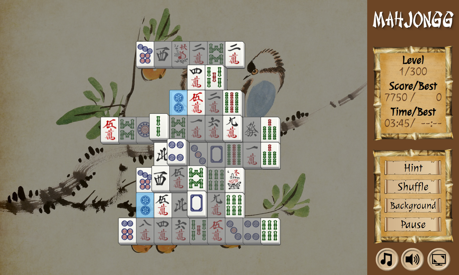 Mahjongg Game Level Play Screenshot.