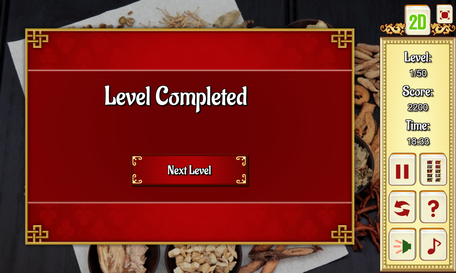 Mahjongg Shanghai Game Level Completed Screenshot.