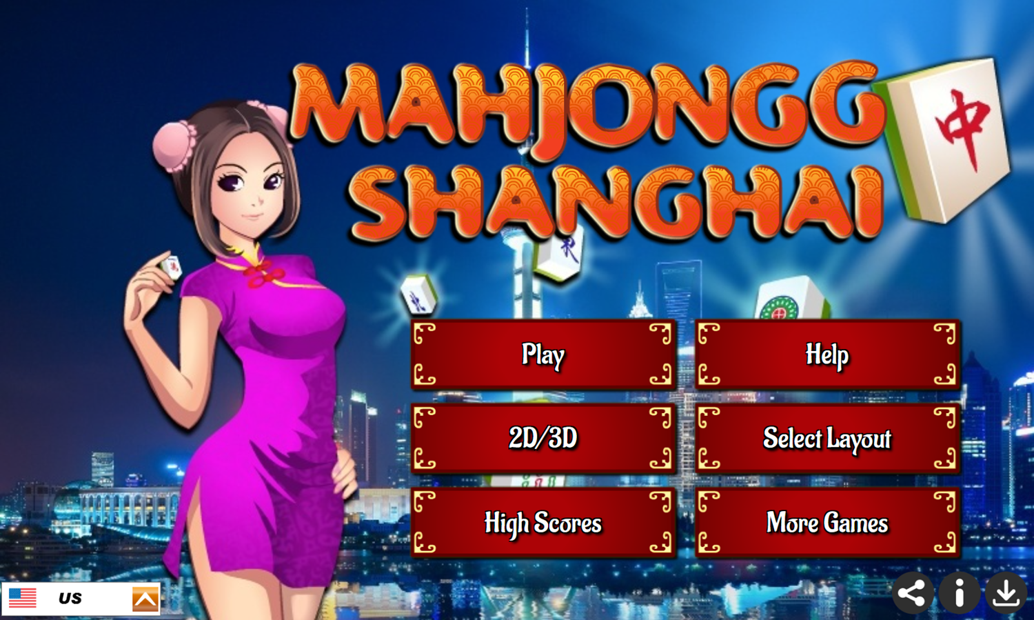 Mahjongg Shanghai Game Welcome Screen Screenshot.