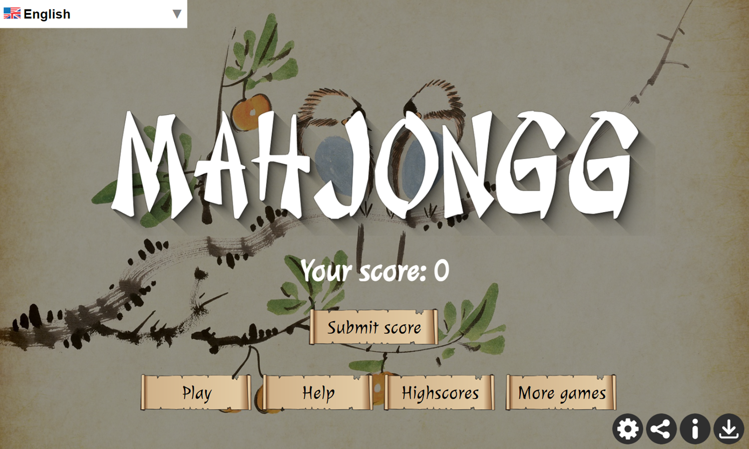 Mahjongg Game Welcome Screen Screenshot.