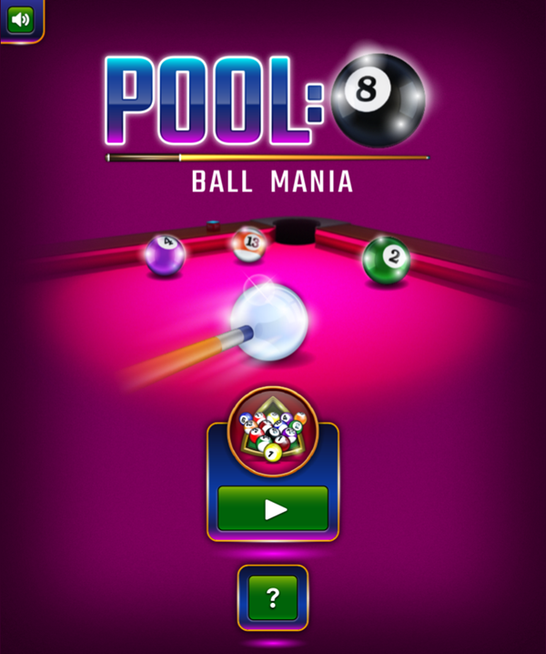 Pool 8 Ball Mania Game Welcome Screen Screenshot.