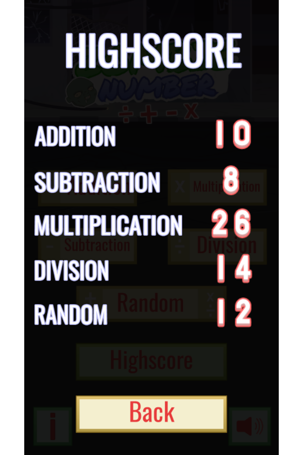 Zombie Number Game Highscore Screenshot.