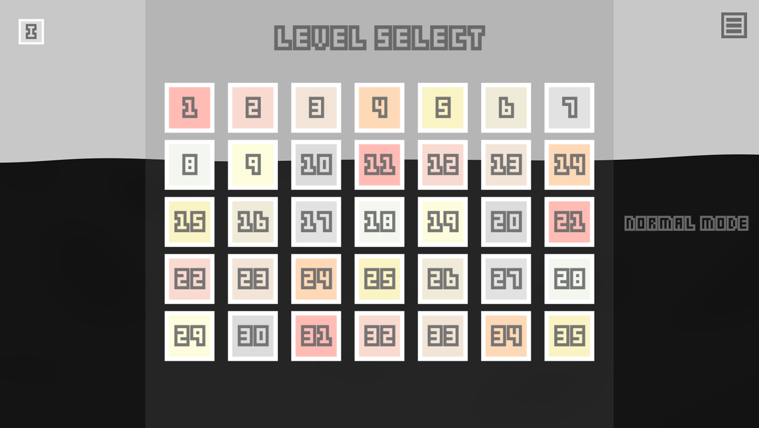 1 Square Game Level Select Screen Screenshot.