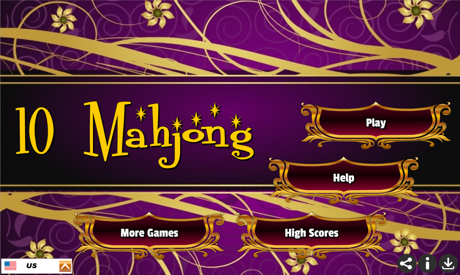 10 Mahjong Game Welcome Screen Screenshot.