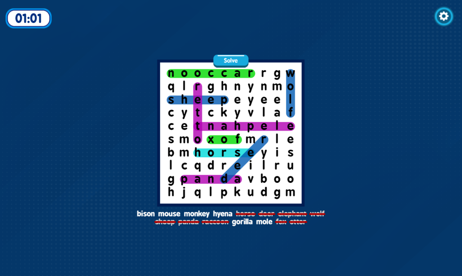 2 Player Word Search Game Play Screenshot.