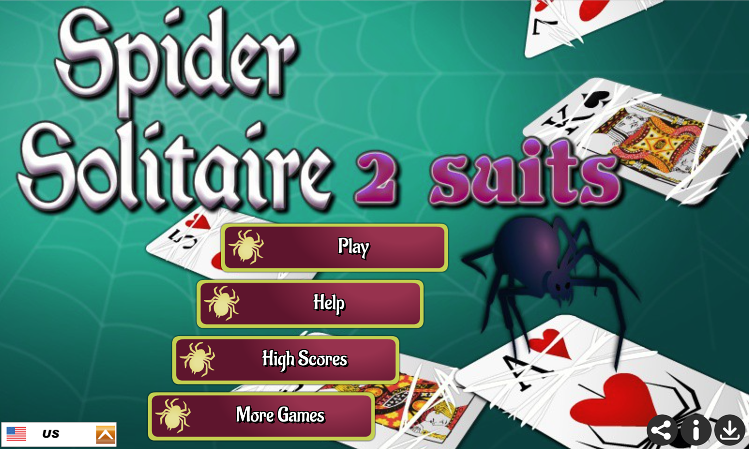 2 Suits Spider Solitaire Game Welcome Screen Screenshot.