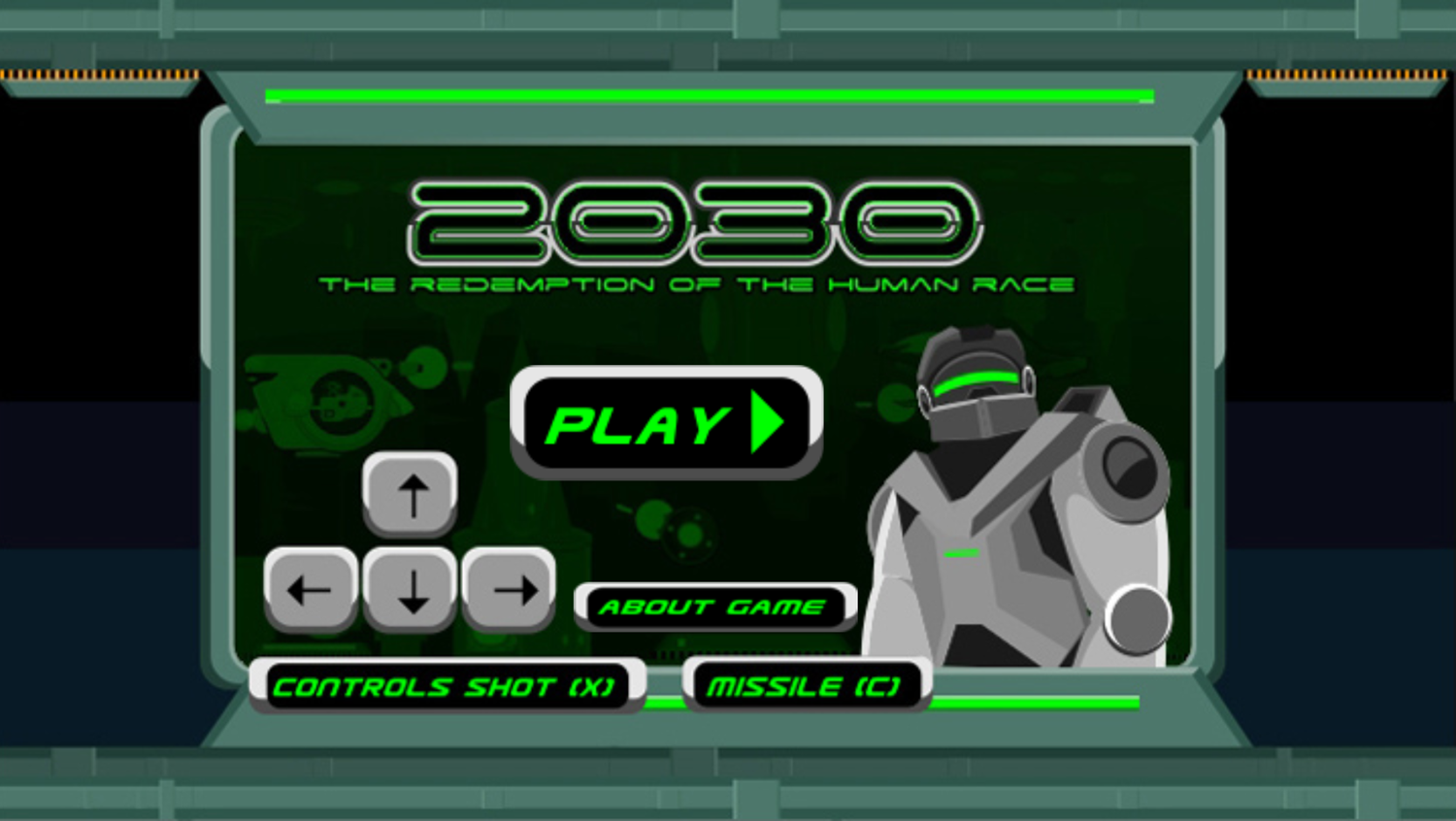 2030 Game Welcome Screen Screenshot.