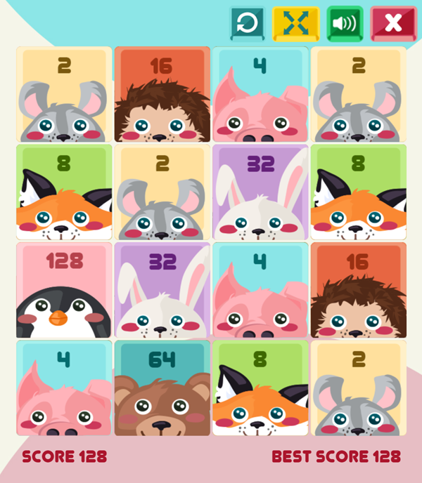 2048 Cuteness Edition Game Screenshot.