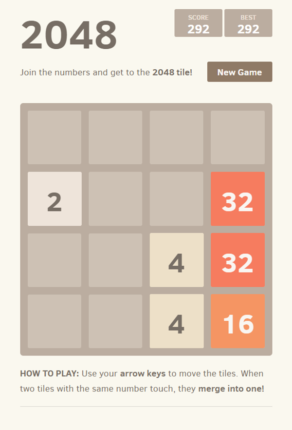 2048 Game Play Screenshot.