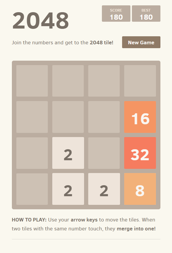 2048 Game Welcome Screen Screenshot.