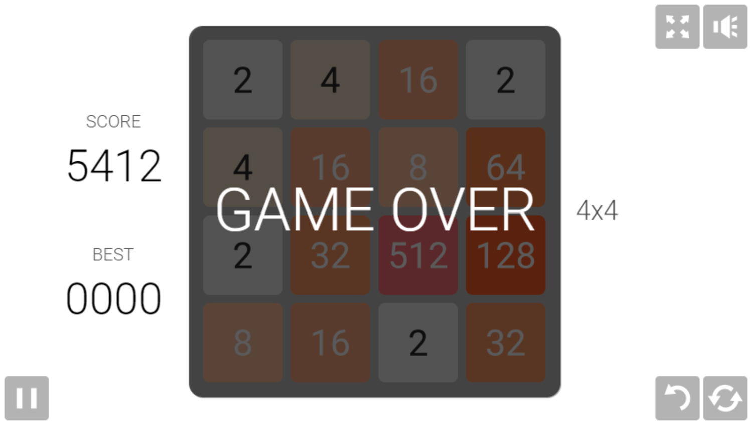 2048 Legend Game Over Screenshot.