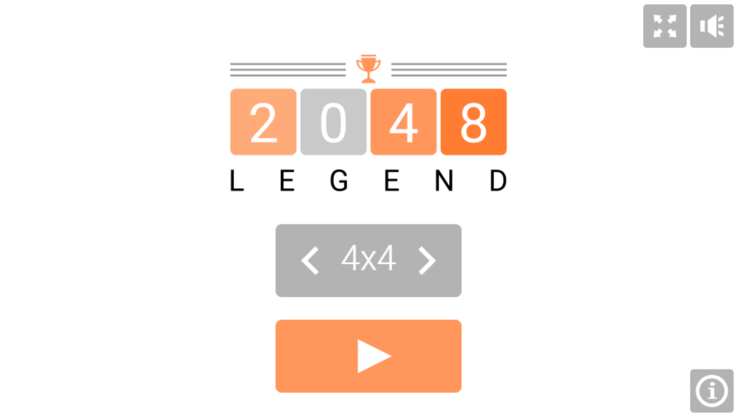 2048 Legend Game Welcome Screen Screenshot.