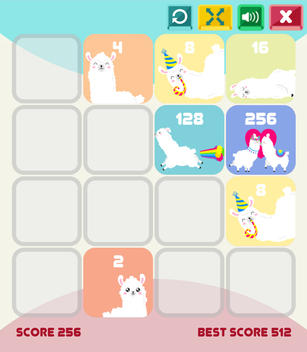 2048 Llama Edition Game Screenshot.