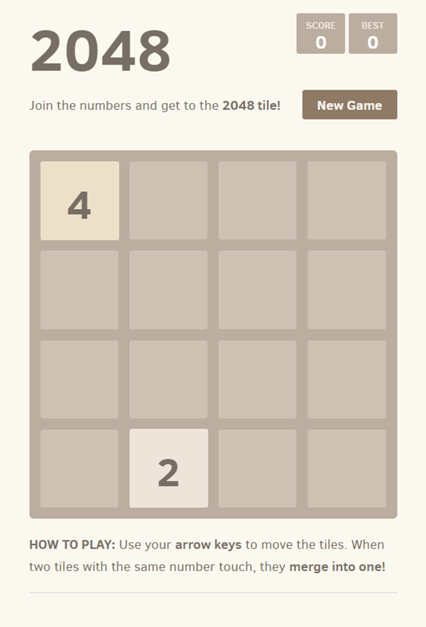 2048 Game Welcome Screen Screenshot.