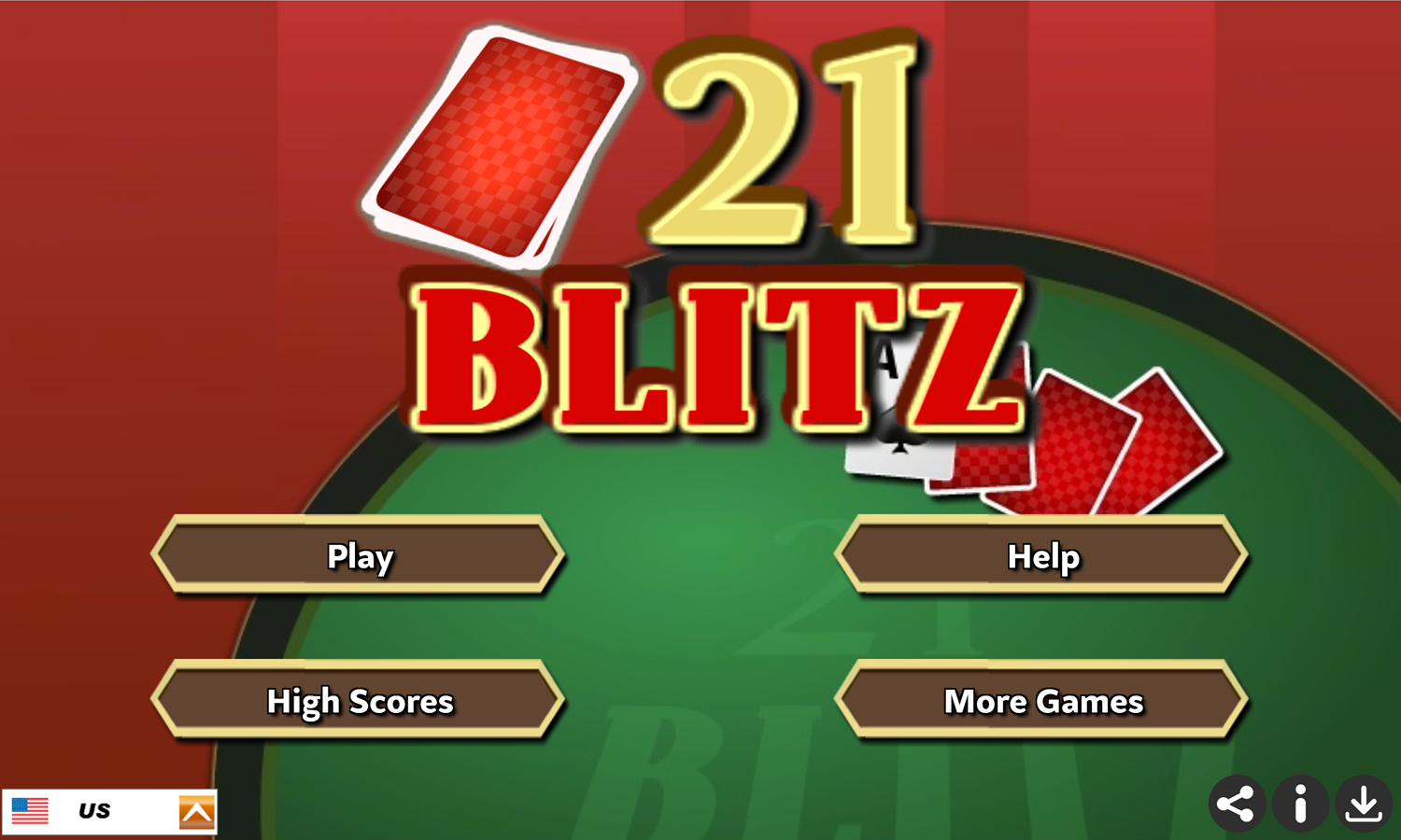 21 Blitz Game Welcome Screen Screenshot.