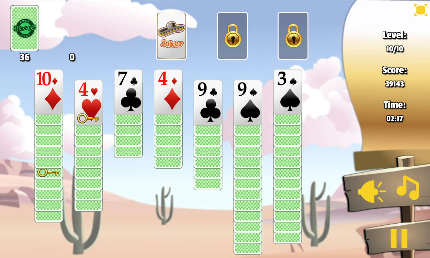 3 Keys Solitaire Game Final Level Screenshot.