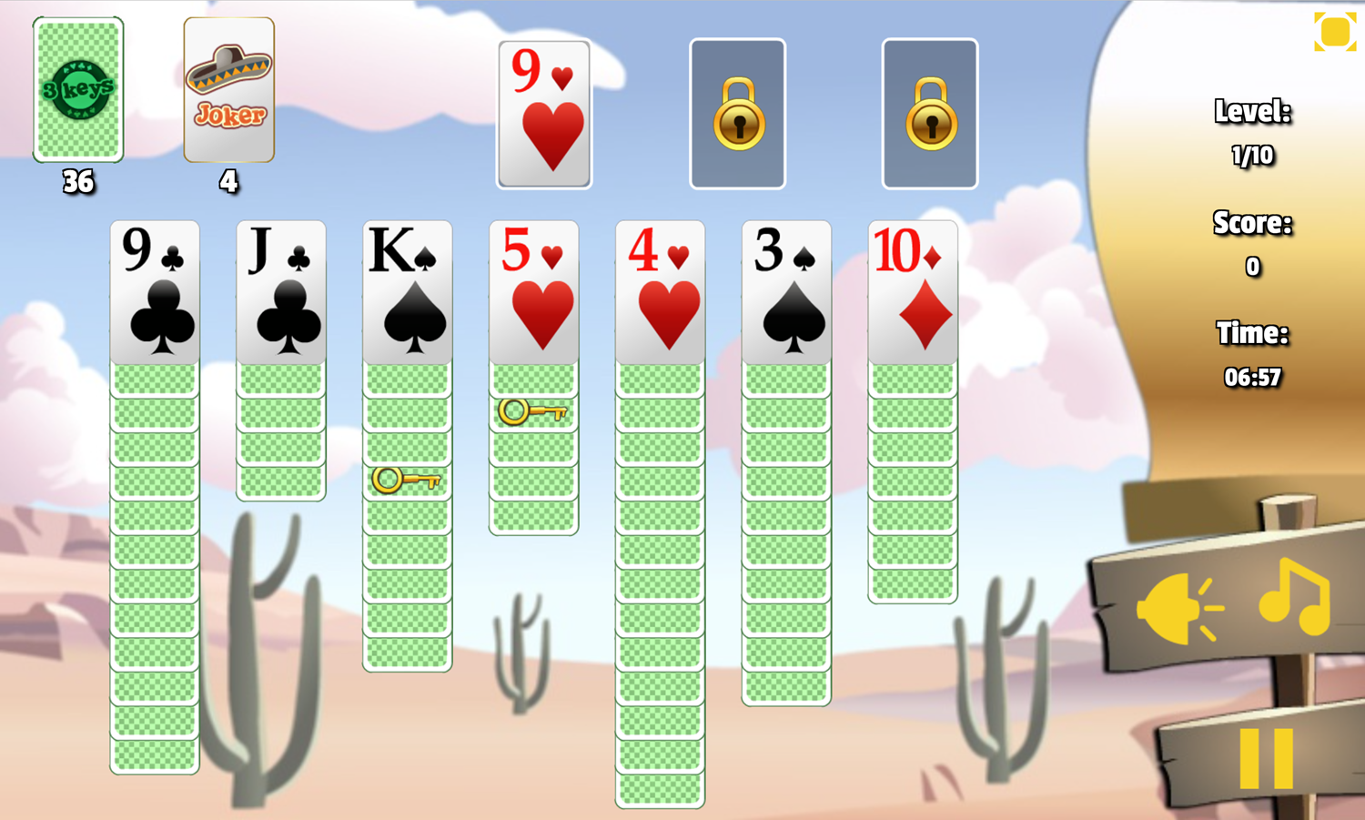 3 Keys Solitaire Game Screenshot.