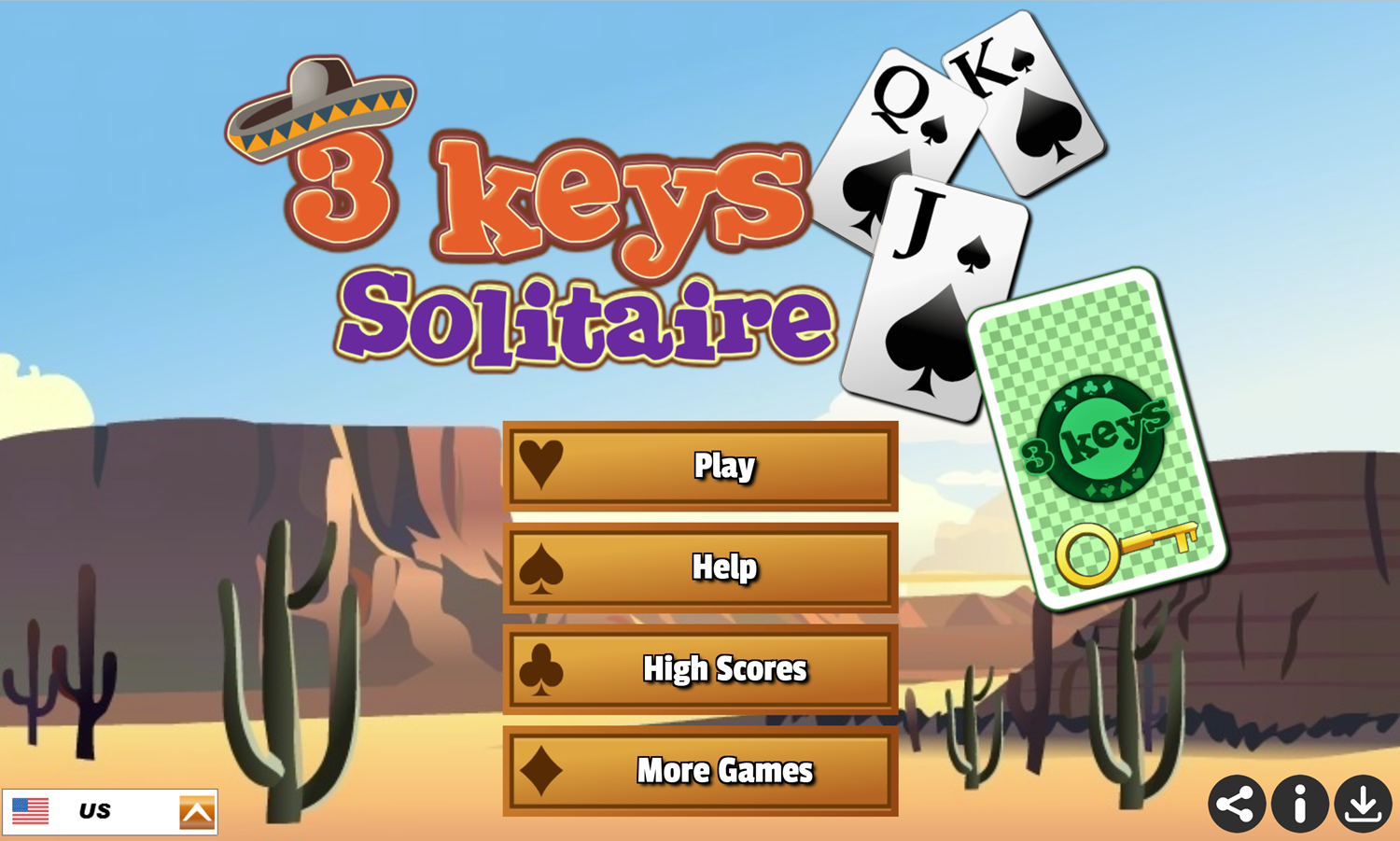 3 Keys Solitaire Game Welcome Screen Screenshot.