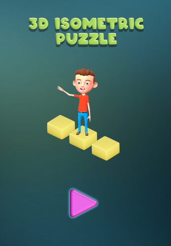 3D Isometric Puzzle Game Welcome Screen Screenshot.