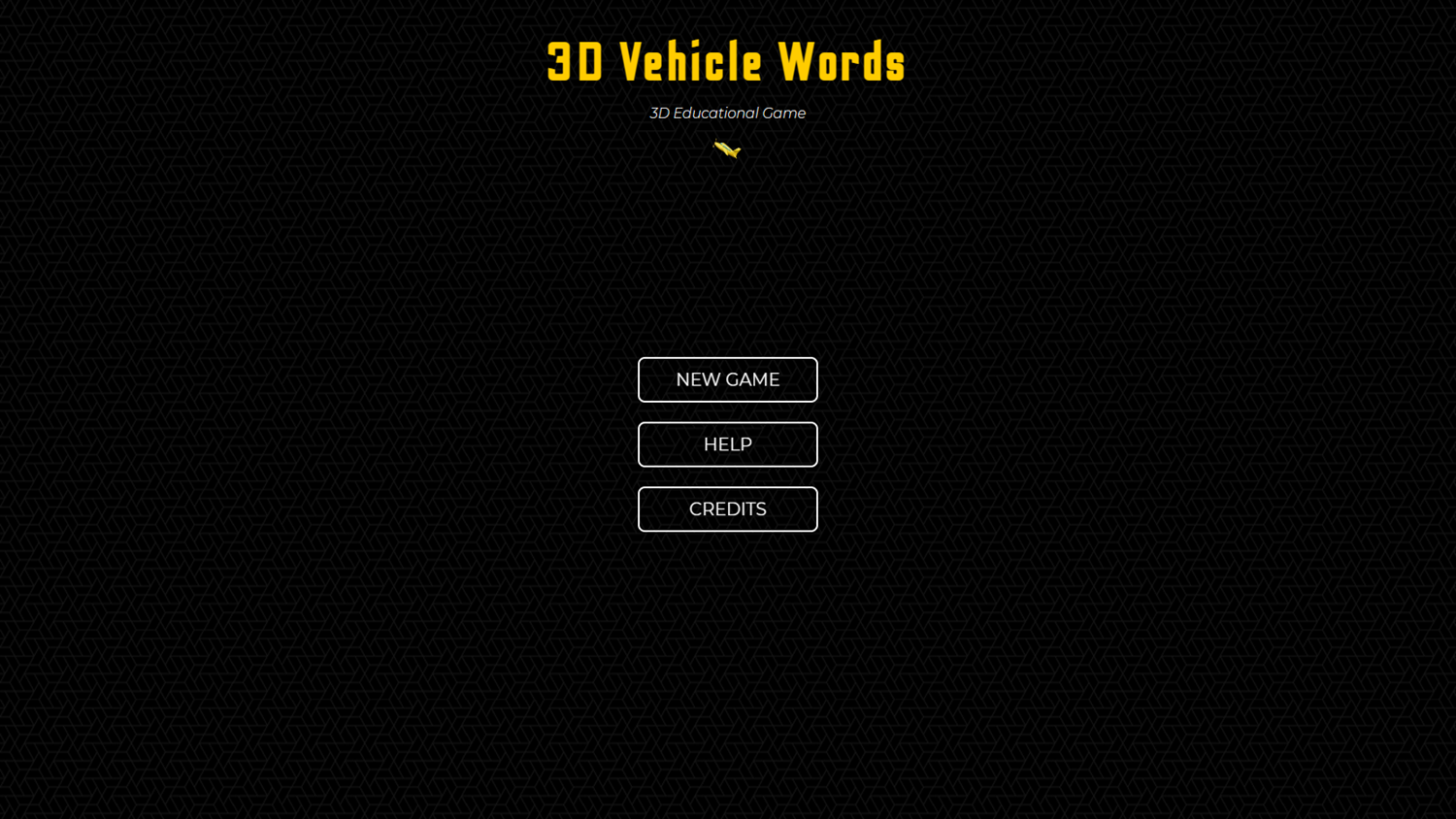 3D Vehicle Words Game Welcome Screen Screenshot.