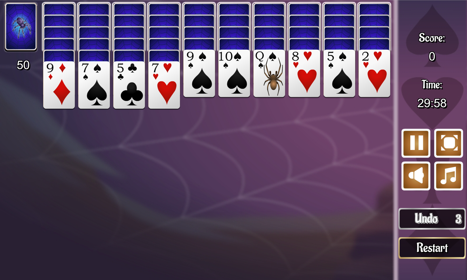 4 Suits Spider Solitaire Game Deal Screenshot.