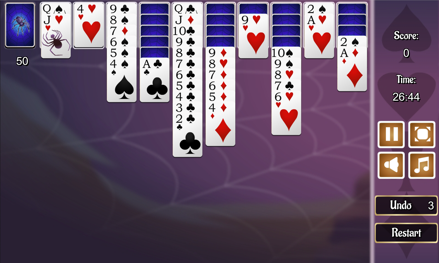 4 Suits Spider Solitaire Game Screenshot.
