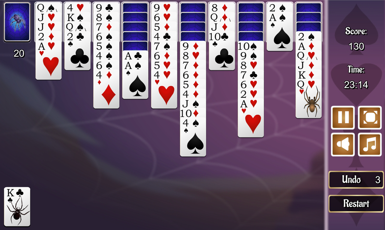 4 Suits Spider Solitaire Game Scored Screenshot.