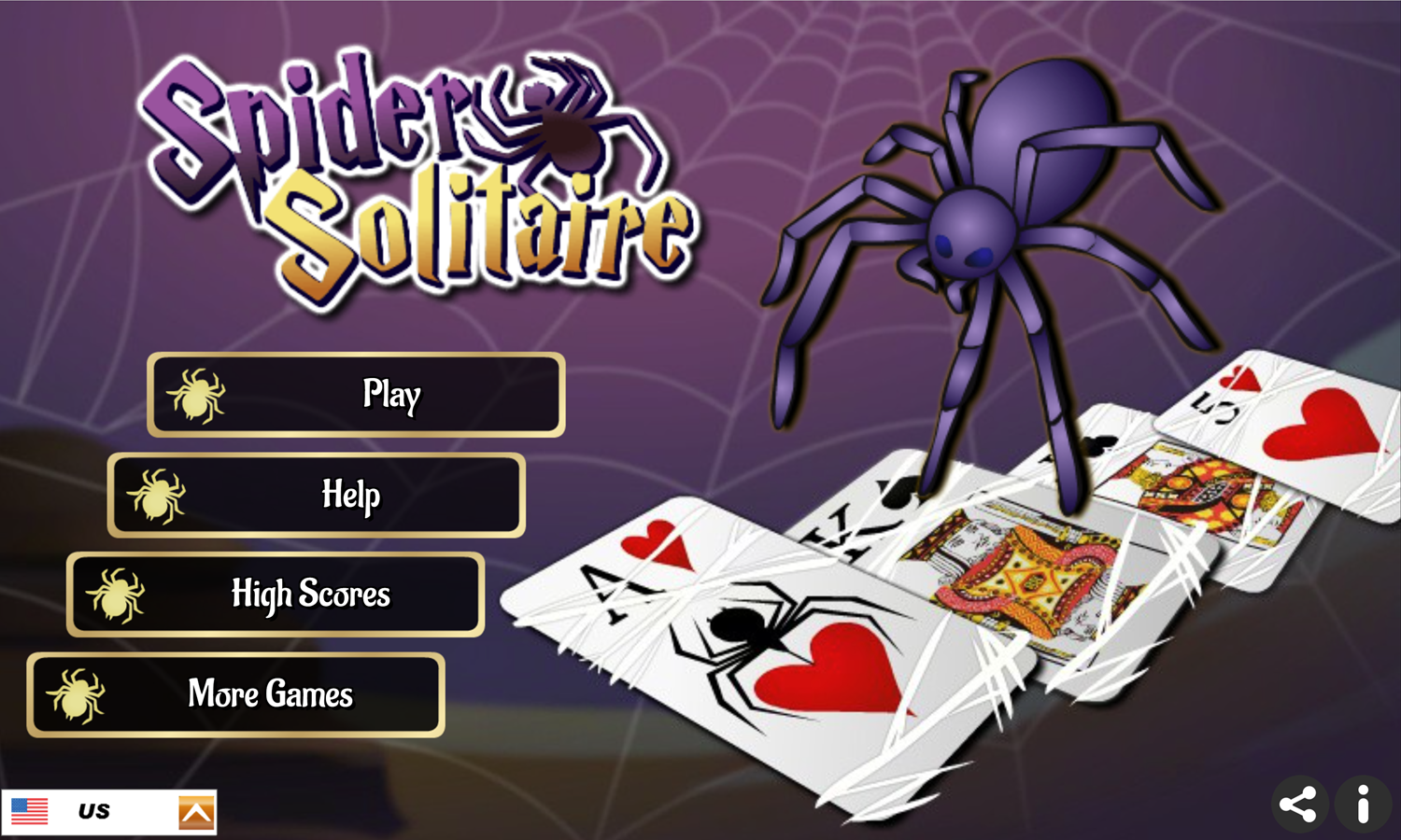 4 Suits Spider Solitaire Game Welcome Screen Screenshot.