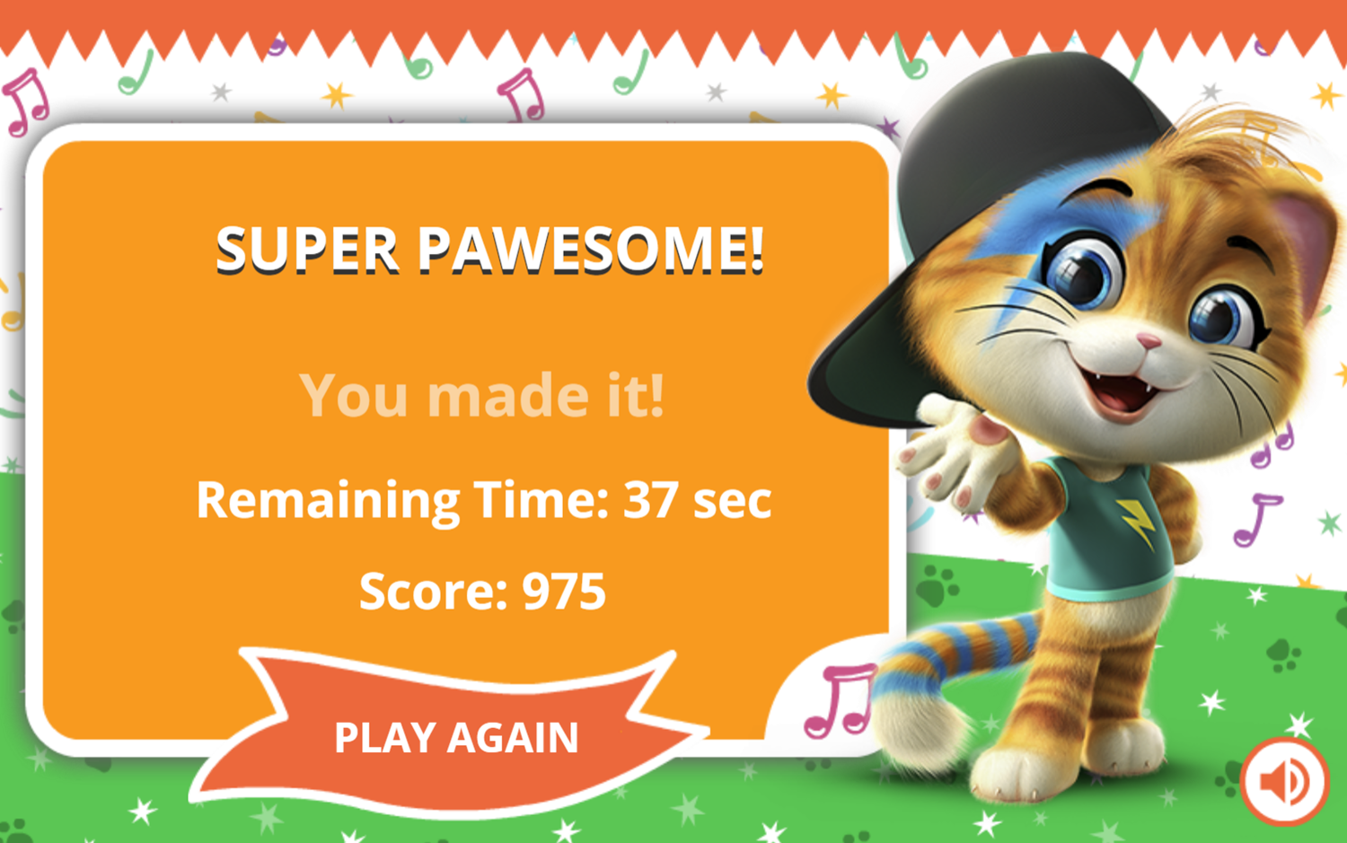 44 Cats Memory Game Score Screenshot.