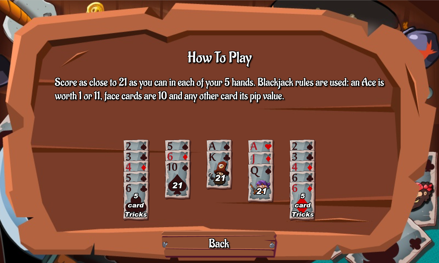 5 Stack Blackjack Game Help Screen Screenshot.