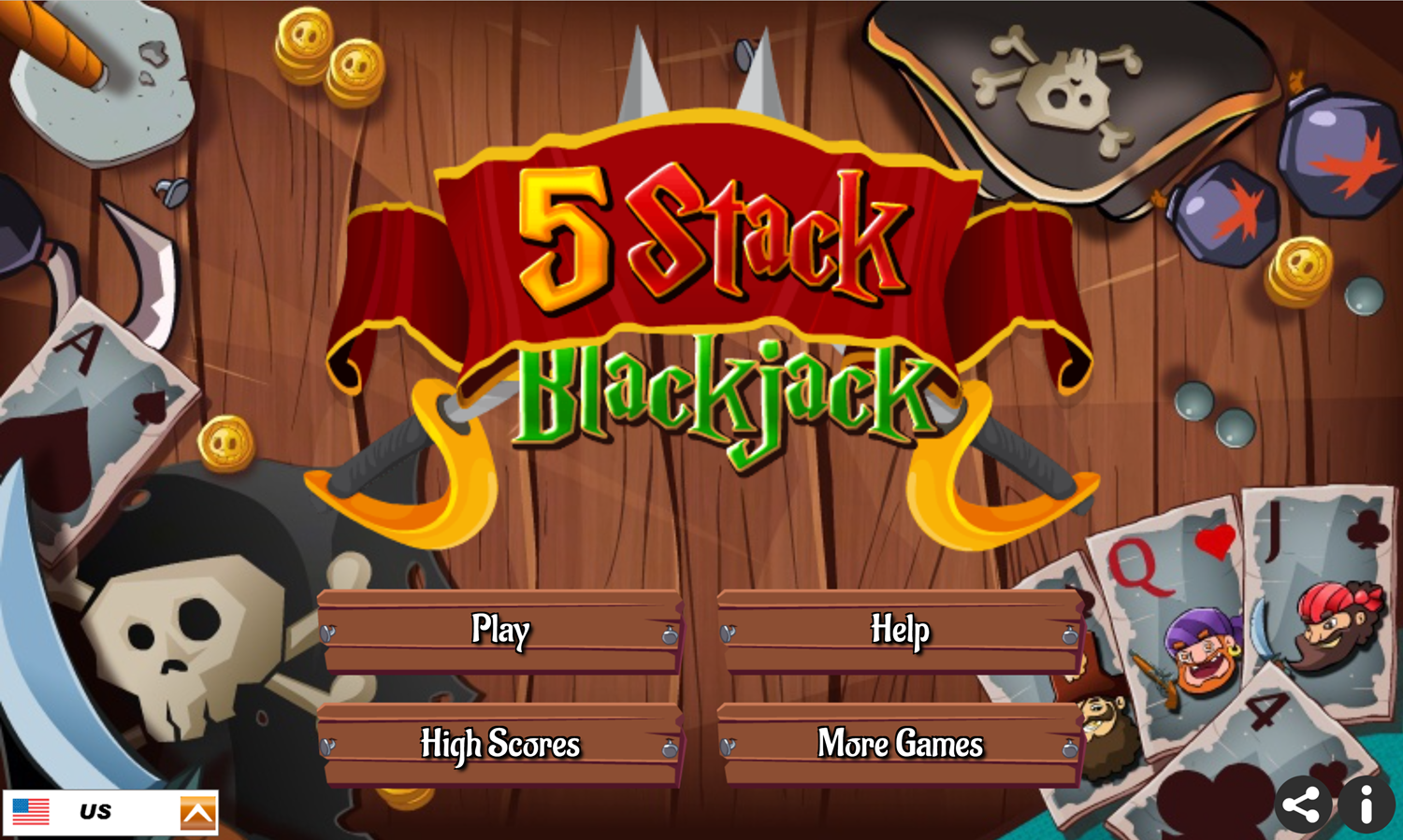 5 Stack Blackjack Game Welcome Screen Screenshot.