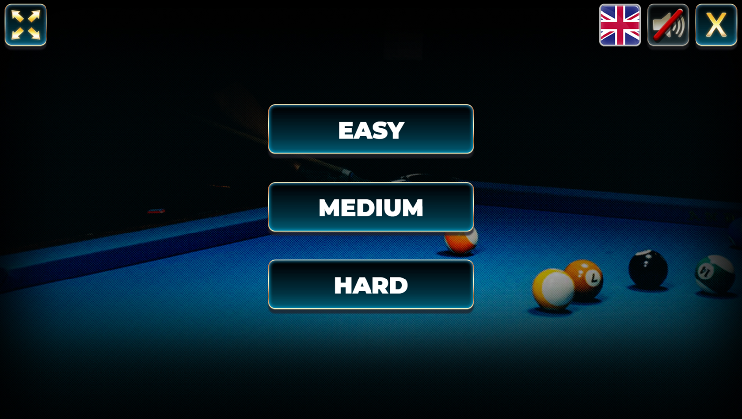 8 Ball Pro Game Difficulty Select Screenshot.