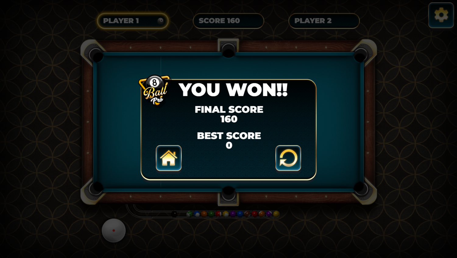 8 Ball Pro Game Won Screenshot.