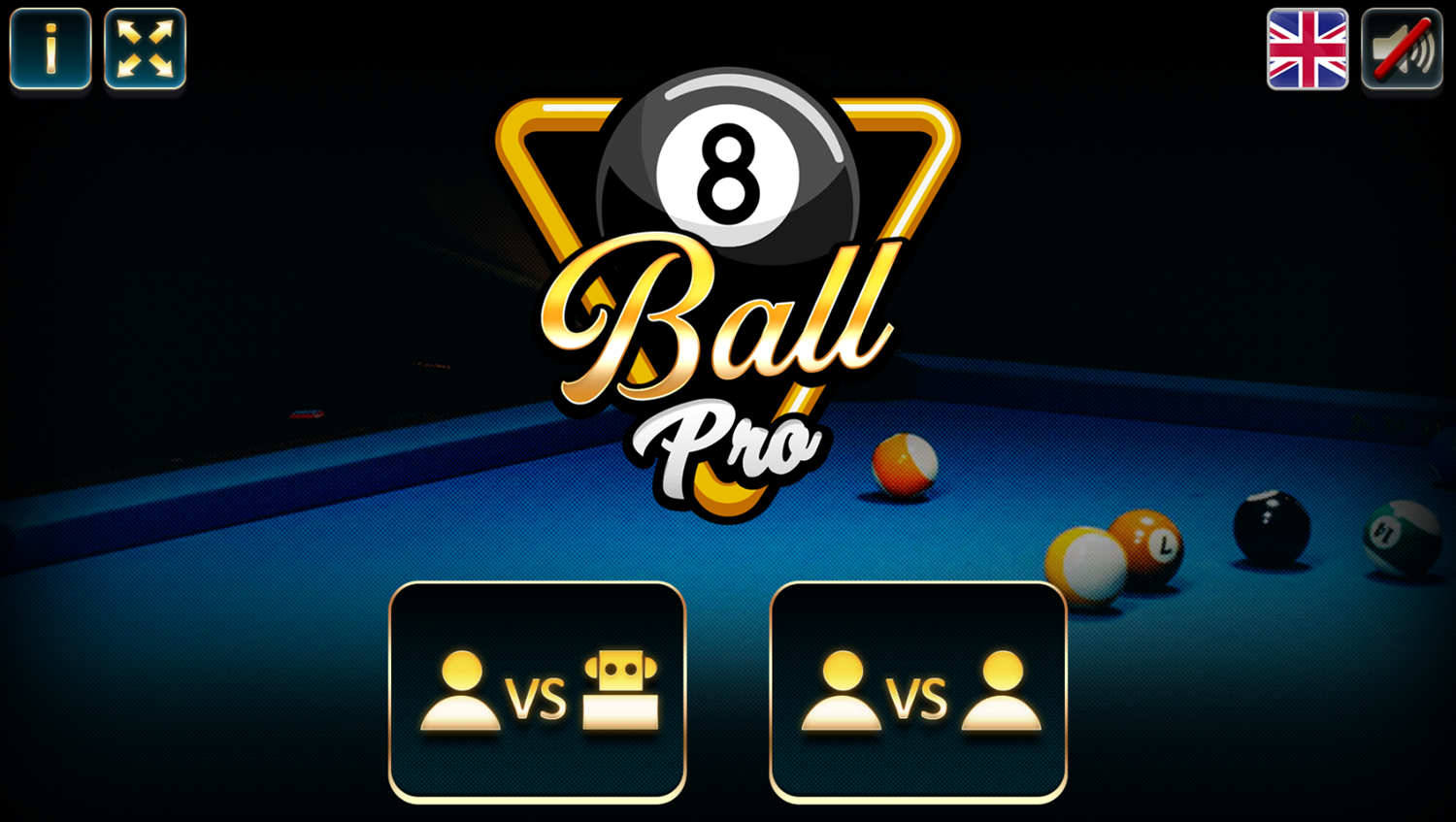 8 Ball Pro Game Welcome Screen Screenshot.