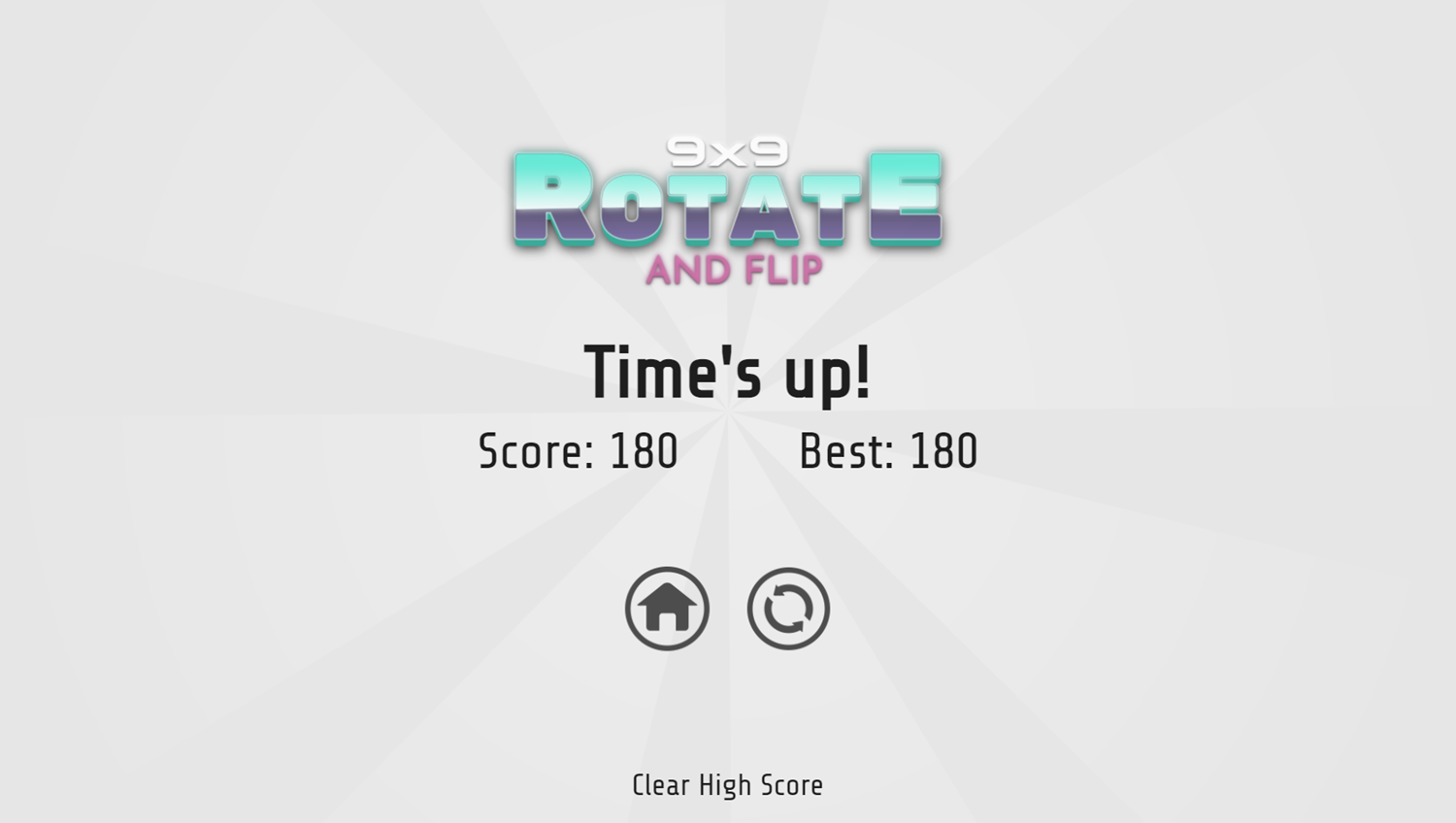 9x9 Rotate and Flip Game Time's Up Screenshot.