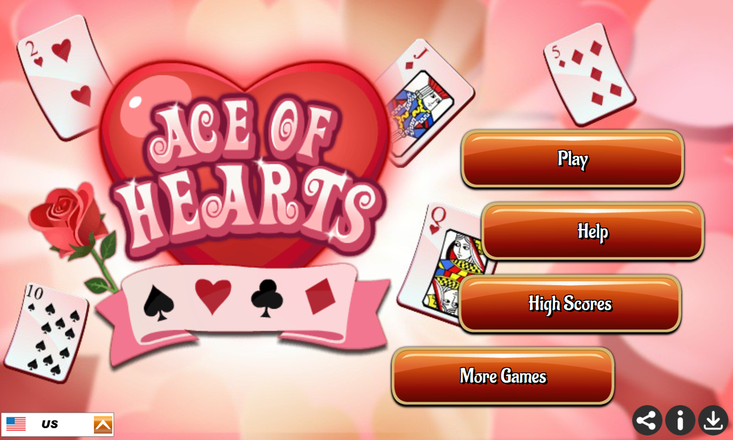 Ace of Hearts Game Welcome Screen Screenshot.