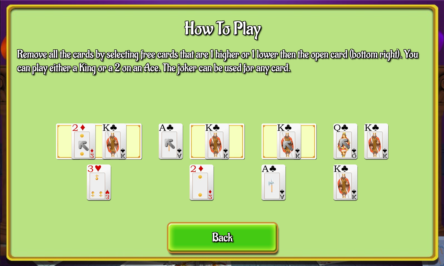 Ace of Spades Game How to Play Screen Screenshot.