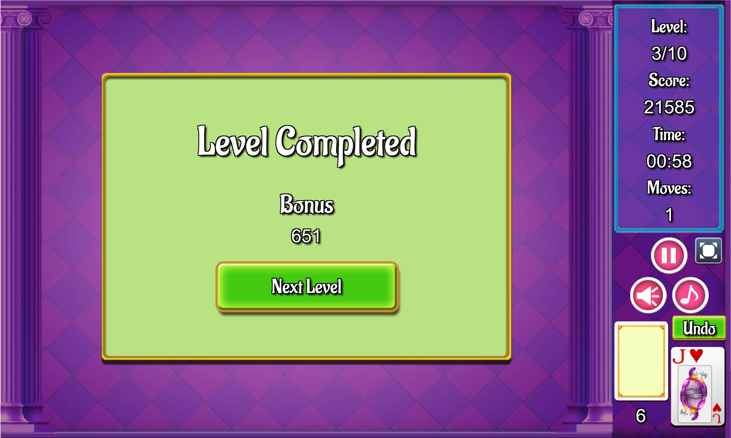 Ace of Spades Game Level Complete Screen Screenshot.