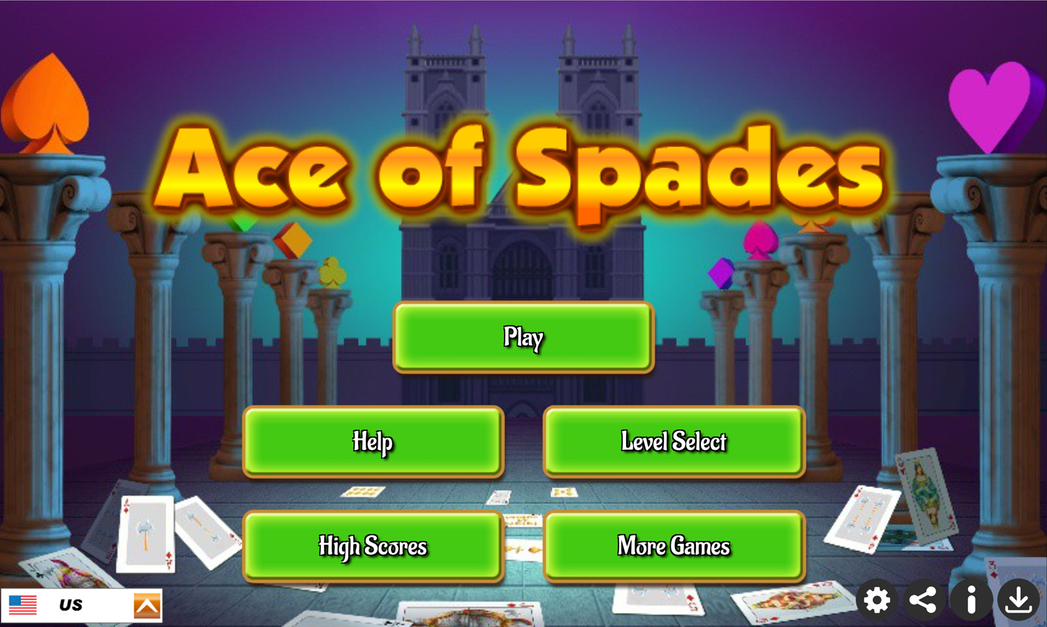 Ace of Spades Game Welcome Screen Screenshot.