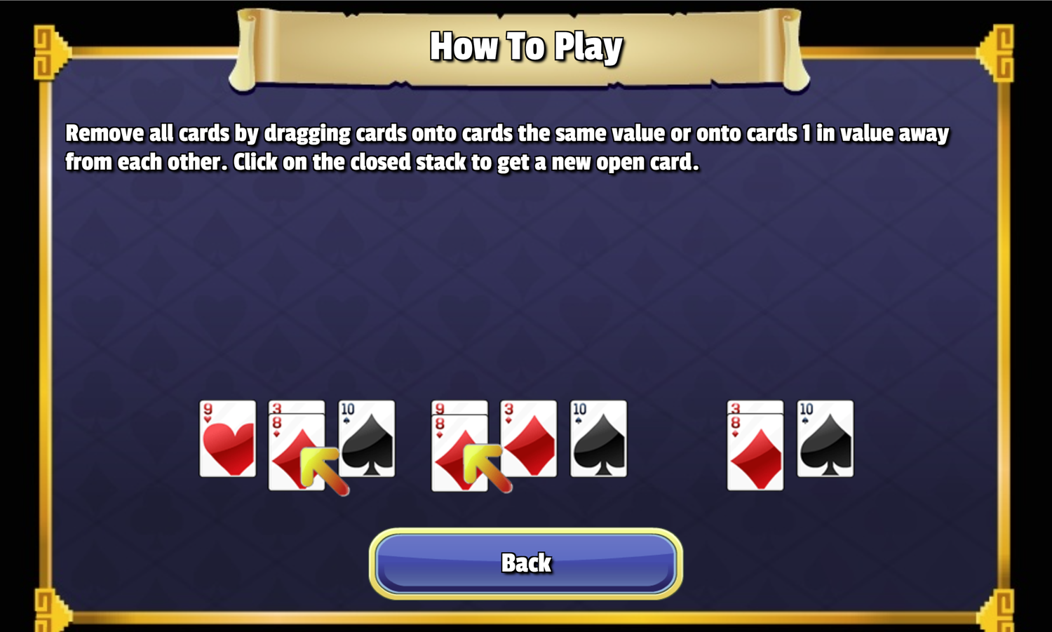 Achilles Solitaire Game How to Play Screen Screenshot.