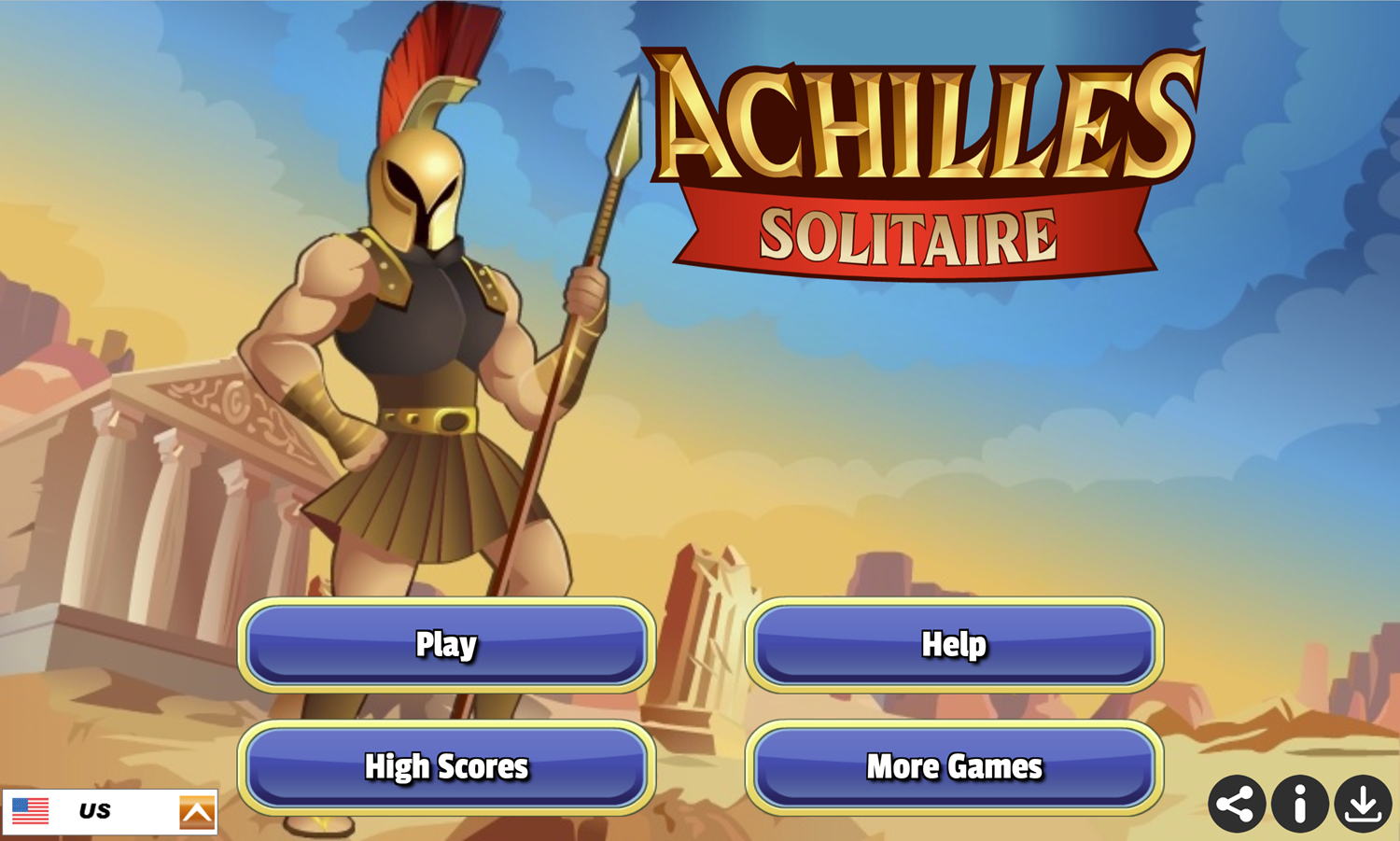 Achilles Solitaire Game Welcome Screen Screenshot.