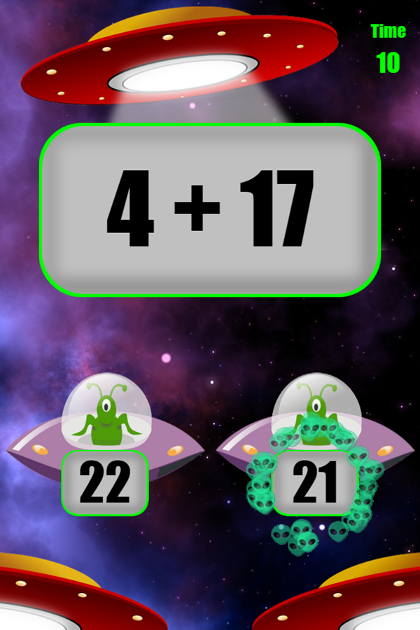 Addition Alien Game Play Screenshot.