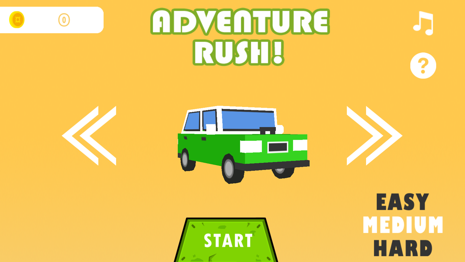 Adventure Rush Game Welcome Screen Screenshot.