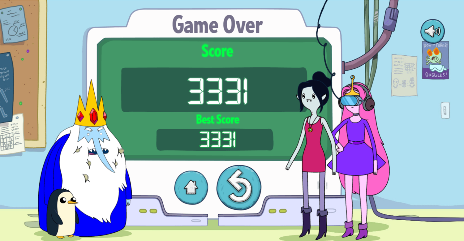 Adventure Time Angry Betty Game Over Screenshot.