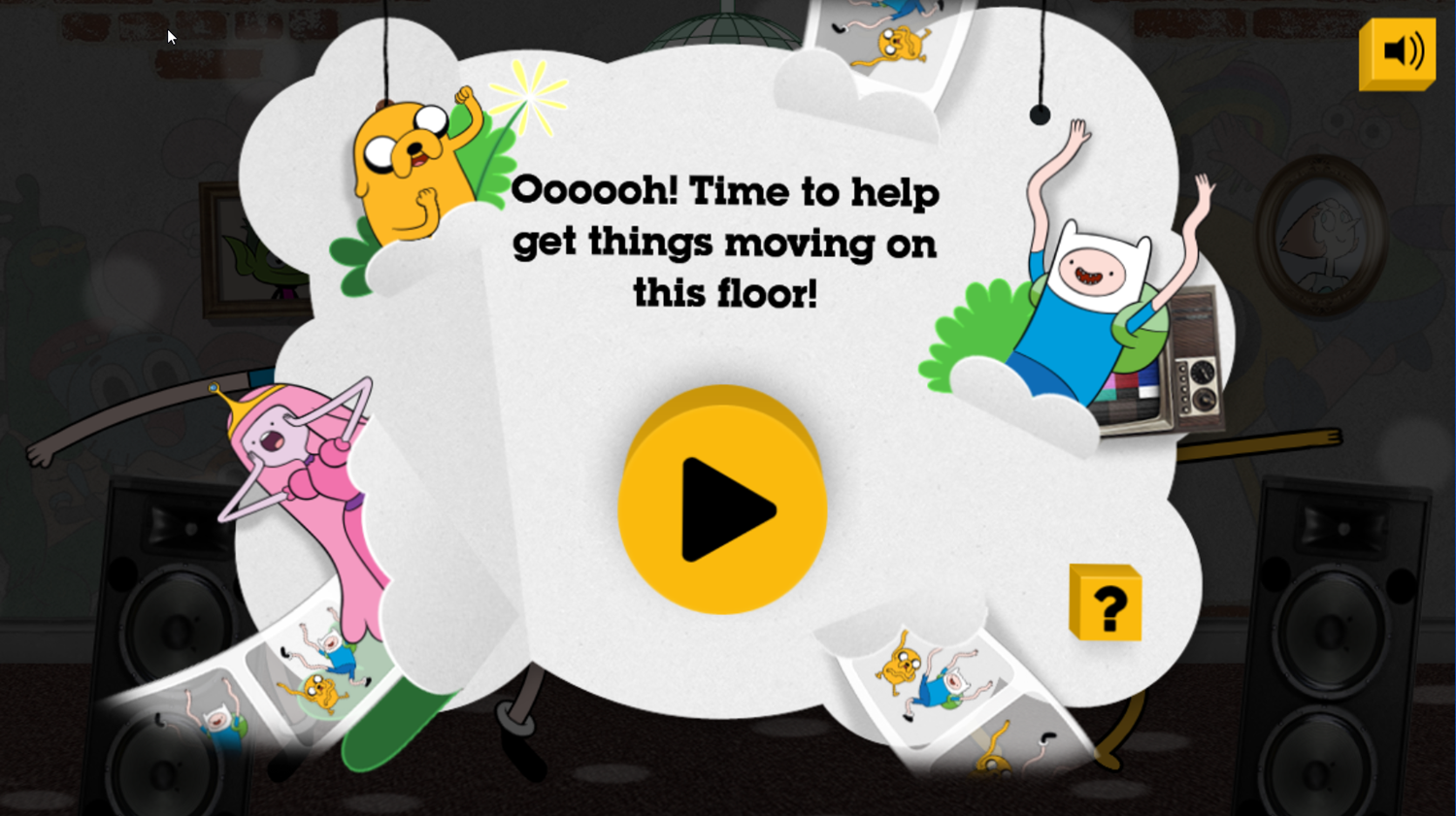 Adventure Time Animation Game Welcome Screen Screenshot.