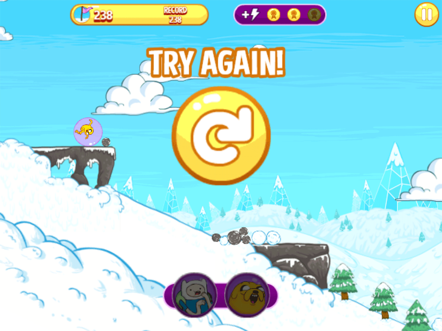 Adventure Time AvaLaunch Game Try Again Screenshot.
