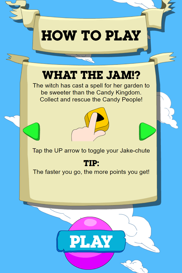 Adventure Time Candy Dive Game Jake Shute Instructions Screenshot.